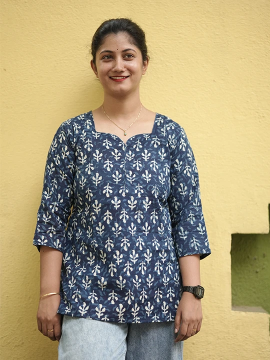 indigo leaf kurti for women