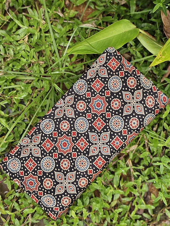 black and blue circles ajrakh wallet