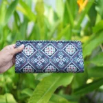 Blue & White Diamond Handcrafted Ajrakh Mashru Silk Wallet