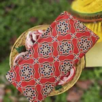 red and blue lotus printed wallet