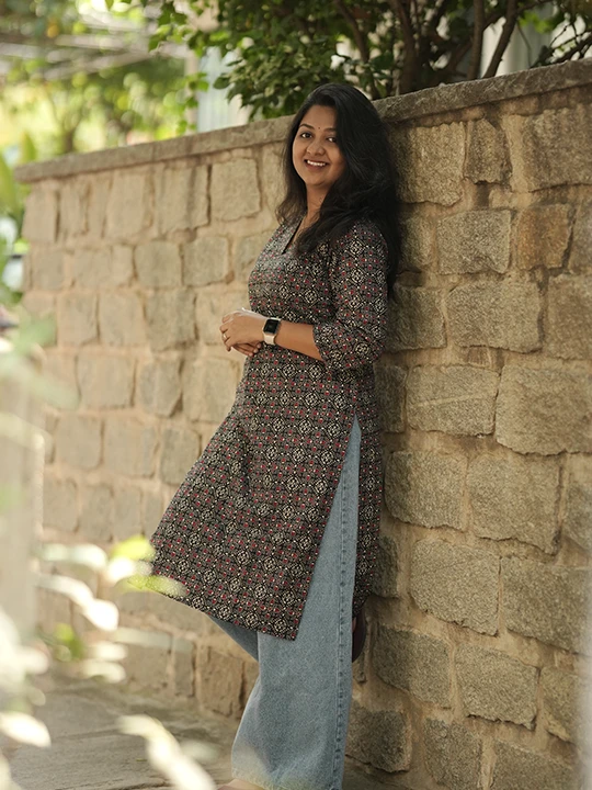 trellis black straight kurta