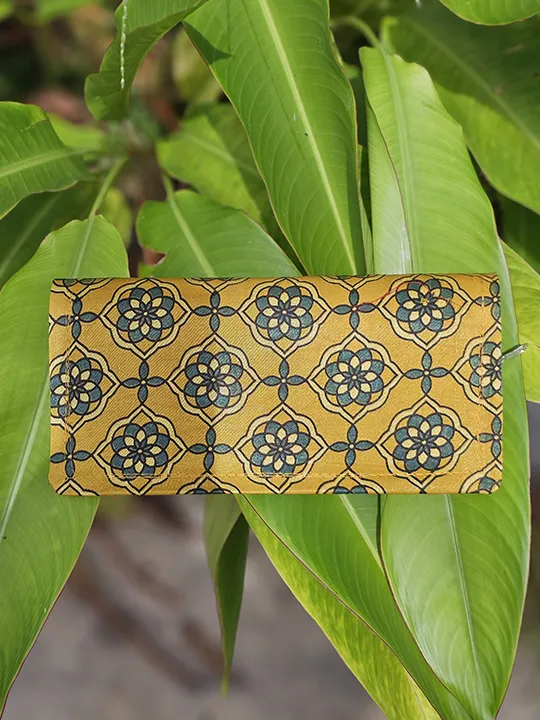 yellow cultural print wallet