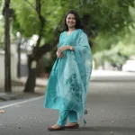 blue alia cut churidar set