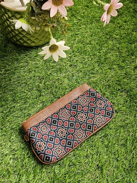 blue handmade silk pouch