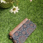 blue and red ajrakh print pouch