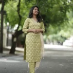 green printed churidar