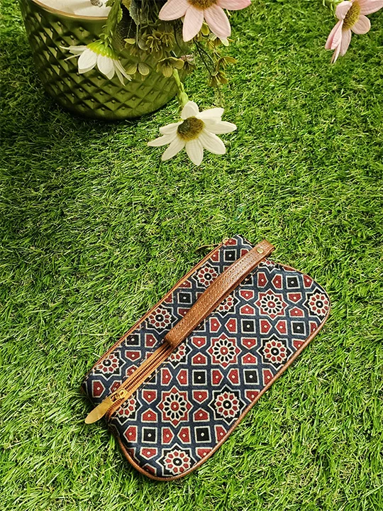 blue hand made silk pouch back