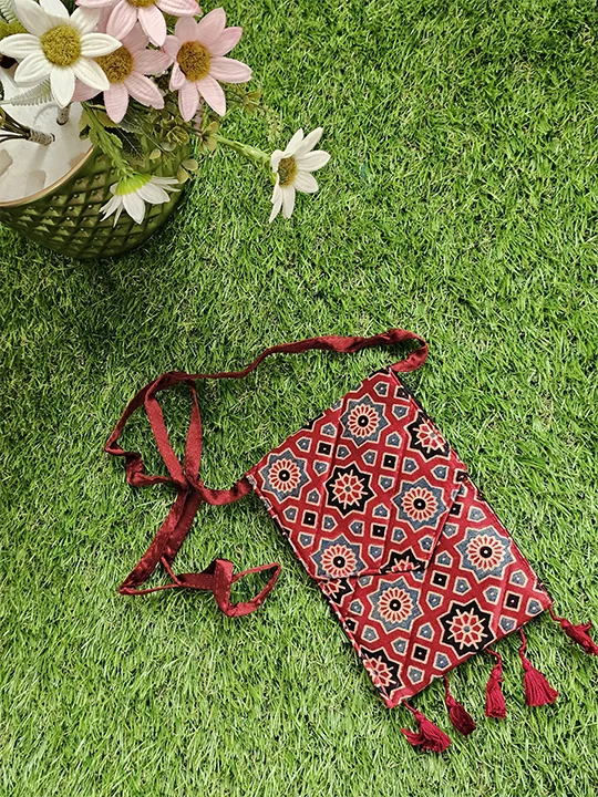 red sling bad ajrakh print