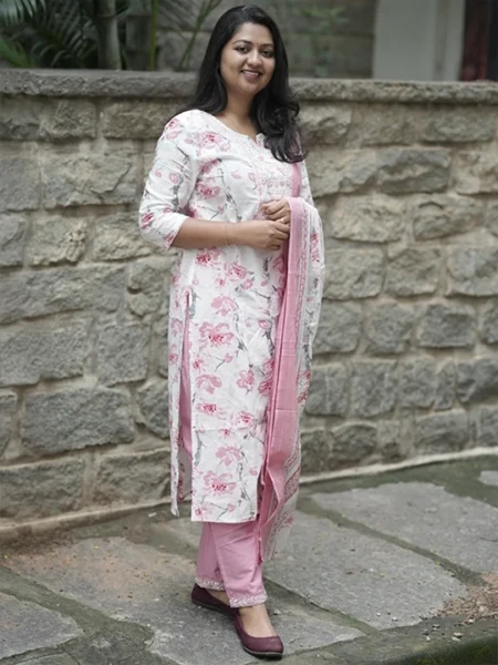 white floral print churidar