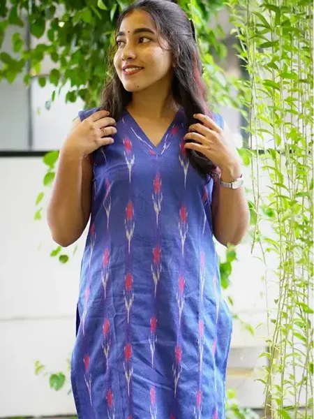 Ikat Rising Blue Long Kurti