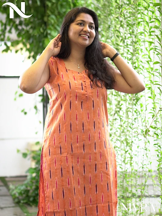 ikat orange kurti