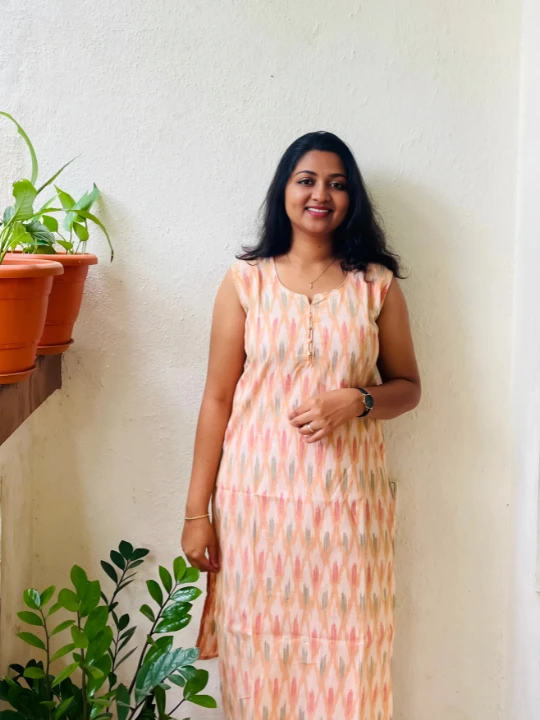 ikat yellow orange sleeveless kurti