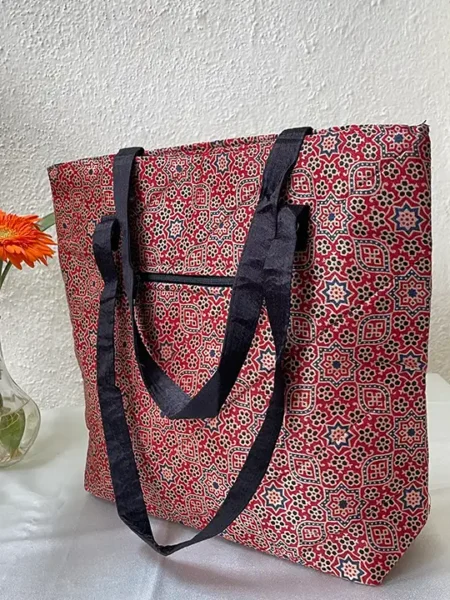 ajrakh silk tote bag
