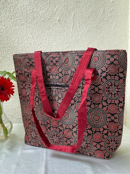 black blue circles handmade tote bag
