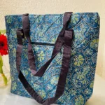 blue green floral tote bag
