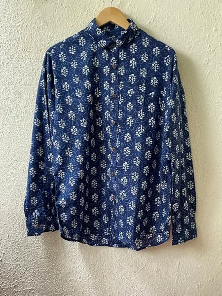 blue willow printed shirt for men