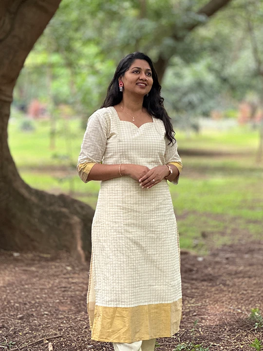 golden check long kurti for women