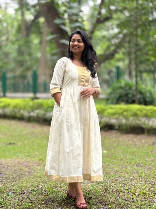 golden stripe handloom frock