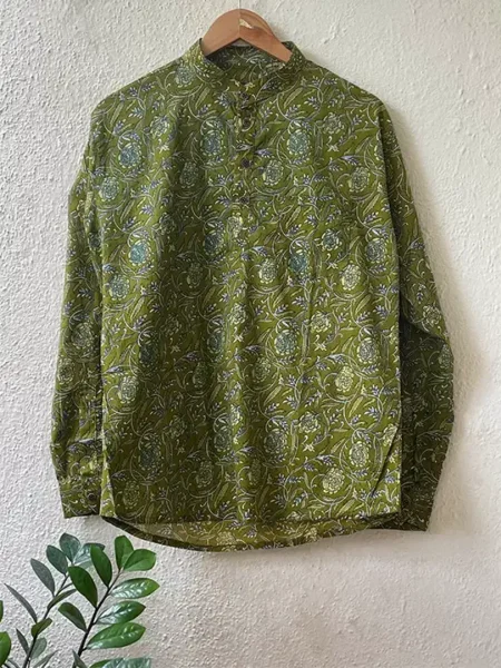 green printed kurta