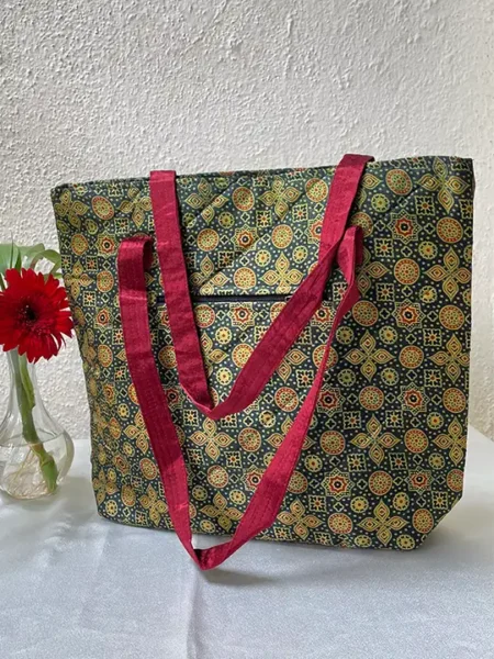 green star ajrakh tote bag