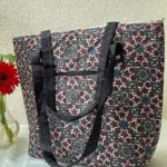 white blue small floral print tote bag