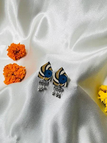 yellow circle fabric earrings